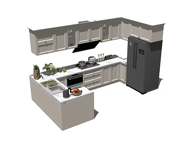 Modern Kitchen Interior With Sleek Cabinets Island Countertop And Appliances 3d model