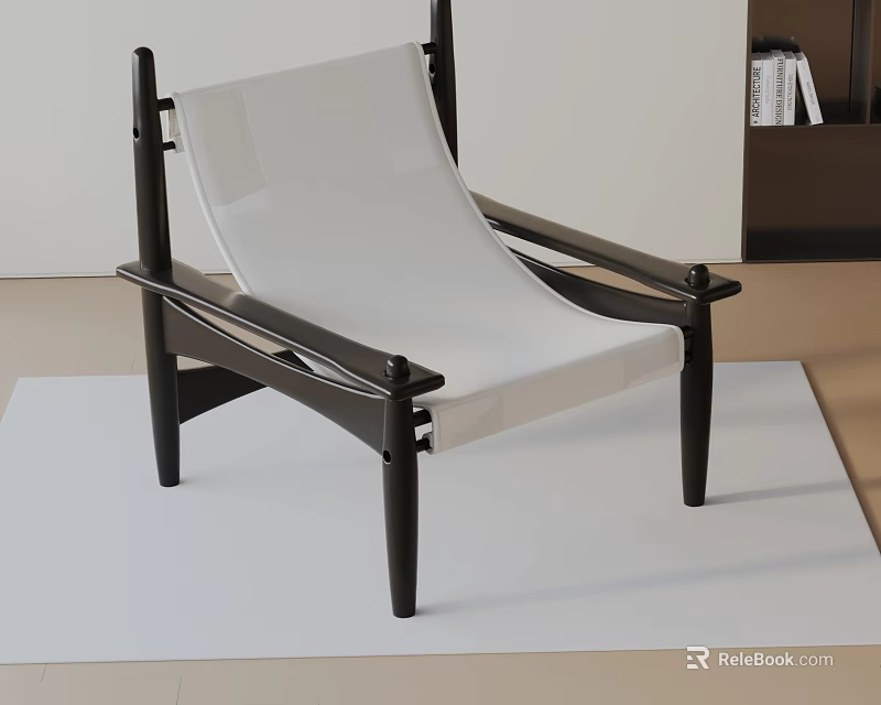 Modern Leisure Chair With Black Wooden Frame And White Comfortable Cushion 3d model 