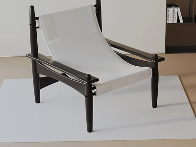 Modern Leisure Chair With Black Wooden Frame And White Comfortable Cushion 3d model
