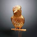 Artistic Golden Bird Sculpture Perched On Branch With Shiny Feather Details