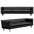 Black Leather Three Seater Sofa With Tufted Diamond Pattern And Modern Design 3d model
