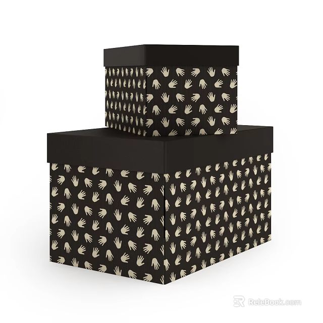 Modern Decorative Storage Cabinets With Black Finish And White Patterns In Stacked Design 3d model 