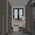 Modern Walk-in Closet Interior Design With Vanity Mirror Window Stool And Cabinets 3d model