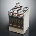Vintage Gas Stove Kitchen Appliance With Teapot On Top And Control Knobs 3d model