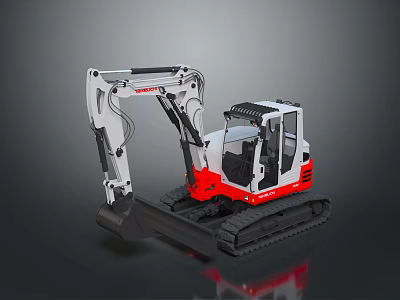 Crawler Excavator With White And Red Body Cab Arm Bucket And Tracks 3d model