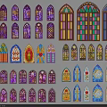 Bay Window Designs With Stained Glass Patterns And Arched Frames 3d model