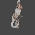 Anthropomorphic Game Movie Character With Large Ears White Fur Spots Holding Snake