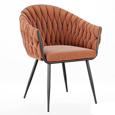 Brown Upholstered Single Sofa With Tufted Backrest And Black Metal Legs Modern Design 3d model