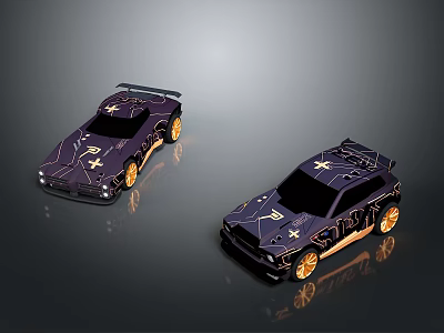 Shiny Black Sports Car Models With Gold Accents And Star Patterns 3d model