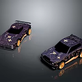 Shiny Black Sports Car Models With Gold Accents And Star Patterns