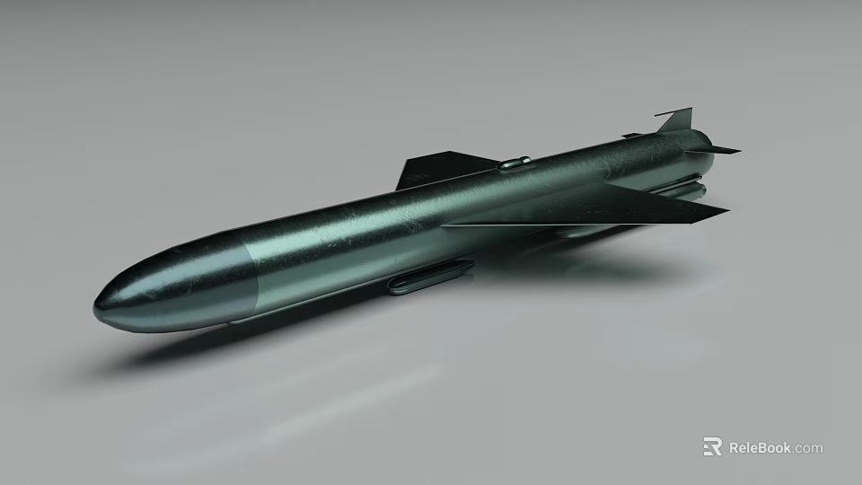 Modern Military Missile Weapon With Streamlined Metal Body And Tail Fins 3d model 