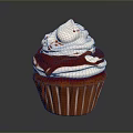 Delicious Red Cupcake With White Frosting Red Sauce Drizzle And Sprinkles