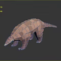 3D Rendered Low Poly Pink Pangolin with Geometric Scales on Reflective Black Surface