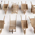 Various Wooden Wheelbarrow Designs With Different Handle And Wheel Styles 3d model