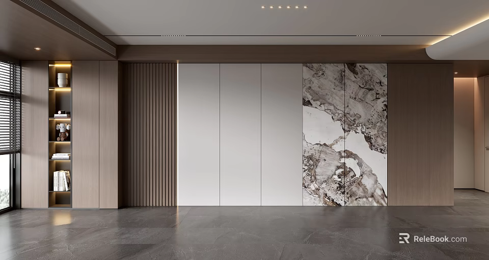 Modern Sofa Background Wall Interior Design With Marble Panel And Wooden Accents 3d model 