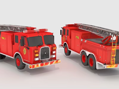 Red Fire Trucks Equipped With Extendable Ladders For Emergency Response Operations 3d model