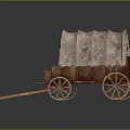 Vintage Wooden Covered Wagon With Canvas Cover And Spoked Wheels Design