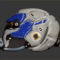 Blue And White Weapon Helmet For Sci Fi Combat With Yellow Tech Details 3d model