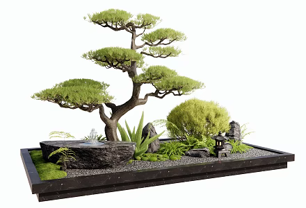 New Chinese Courtyard Sketches Fountain Stone Flowing Water Stone Water Pot Waterscape Indoor Landscape Plants Landscaping Pine Trees Shrub Plants Combination Flowers Grass Bryophytes Heap 3d model