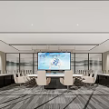 Modern Conference Room Interior With Large Screen Map And Charts And Conference Table