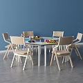 Kids Hexagonal Table and Chair Set With Colorful Tabletop and Six Chairs