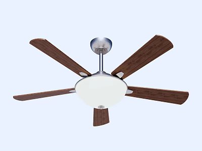 Modern Ceiling Fan With Wooden Blades White Light Fixture And Metal Downrod 3d model