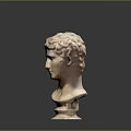 Detailed White Classical Marble Bust Sculpture With Curly Hair And Base