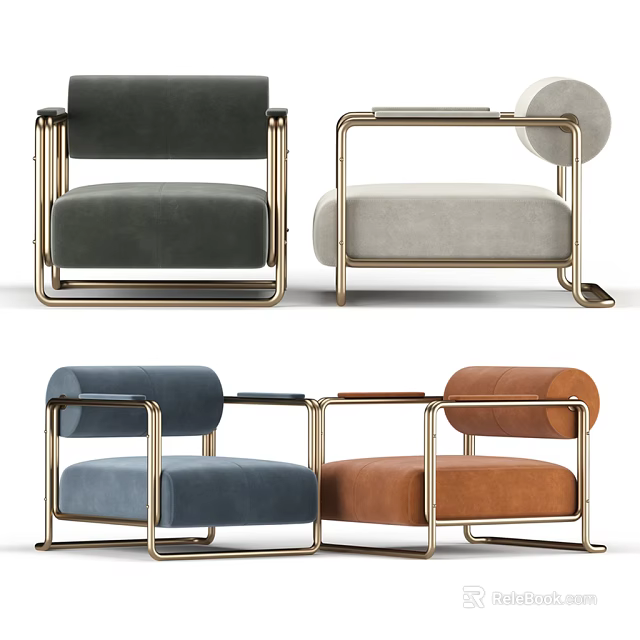 Stylish Modern Accent Chairs With Gold Metal Frames And Gray Beige Blue Brown Upholstery 3d model 