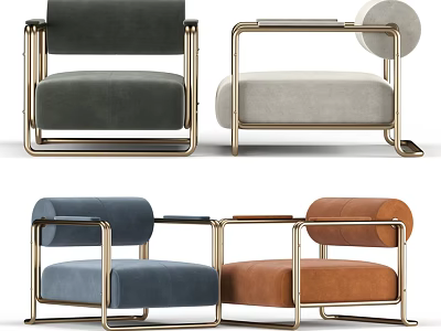 Stylish Modern Accent Chairs With Gold Metal Frames And Gray Beige Blue Brown Upholstery 3d model