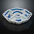 Practical Blue and White Ceramic Multi Compartment Serving Tray with Floral Pattern 3d model