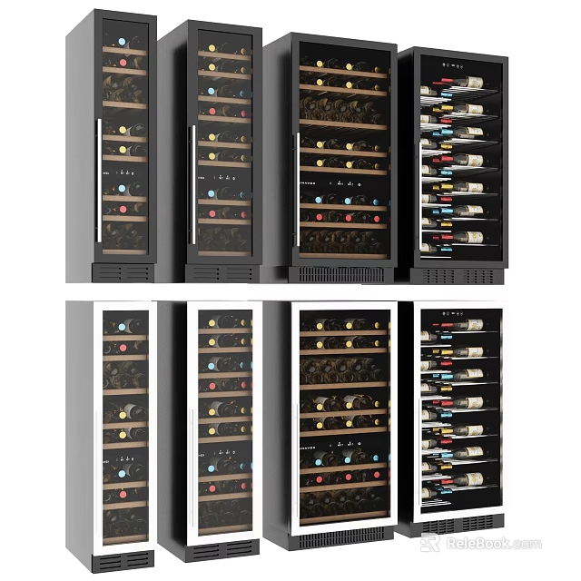 Various Modern Wine Cabinet Styles With Glass Doors And Wine Bottles Storage 3d model 