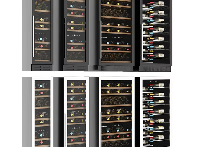 Various Modern Wine Cabinet Styles With Glass Doors And Wine Bottles Storage 3d model