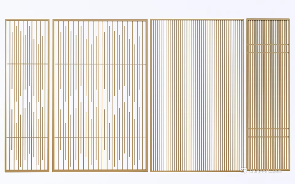 Modern Decorative Room Dividers With Vertical Slats And Geometric Patterns 3d model