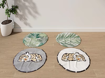 Round Rugs with Leaf and Tiger Patterns for Indoor Floor Decor 3d model