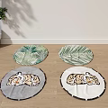 Round Rugs with Leaf and Tiger Patterns for Indoor Floor Decor 3d model