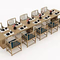 Long Wooden Dining Table With Multiple Matching Chairs For Dining Area 3d model