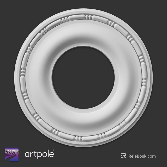 White Circular Ceiling Medallion With Ornate Molded Patterns And Intricate Design 3d model 