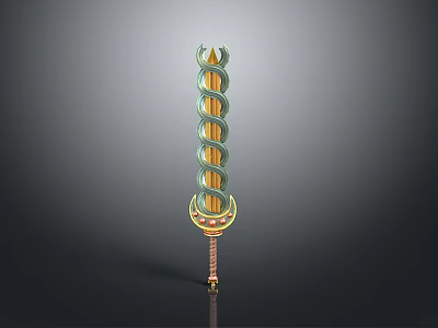 Ornate Spiral Design Sword With Gold Green Accents And Decorative Hilt 3d model
