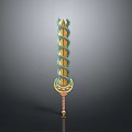 Ornate Spiral Design Sword With Gold Green Accents And Decorative Hilt