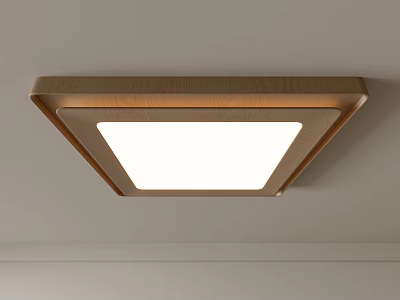 Modern Square Ceiling Light With Wooden Frame And White Lampshade Installed On Ceiling 3d model