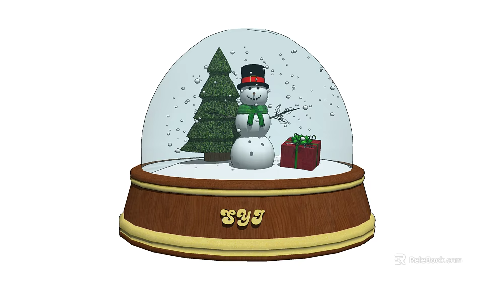Photo Spot Featuring Snow Globe With Snowman Christmas Tree And Gift Box 2023 3d model 