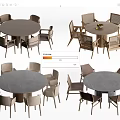 Modern Round Dining Table Set With Six Chairs And Gray Marble Top 3d model