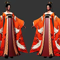 Game Movie Character Wearing Red Robe With White Crane Patterns And Dark Vertical Stripes 3d model