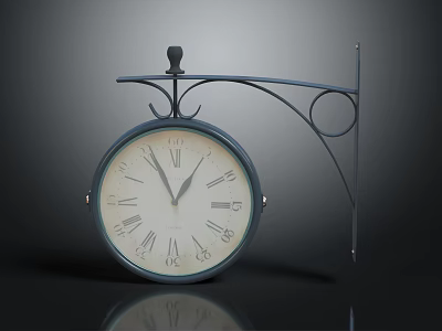 Antique Style Wall Clock With Iron Bracket And Roman Numerals 3d model