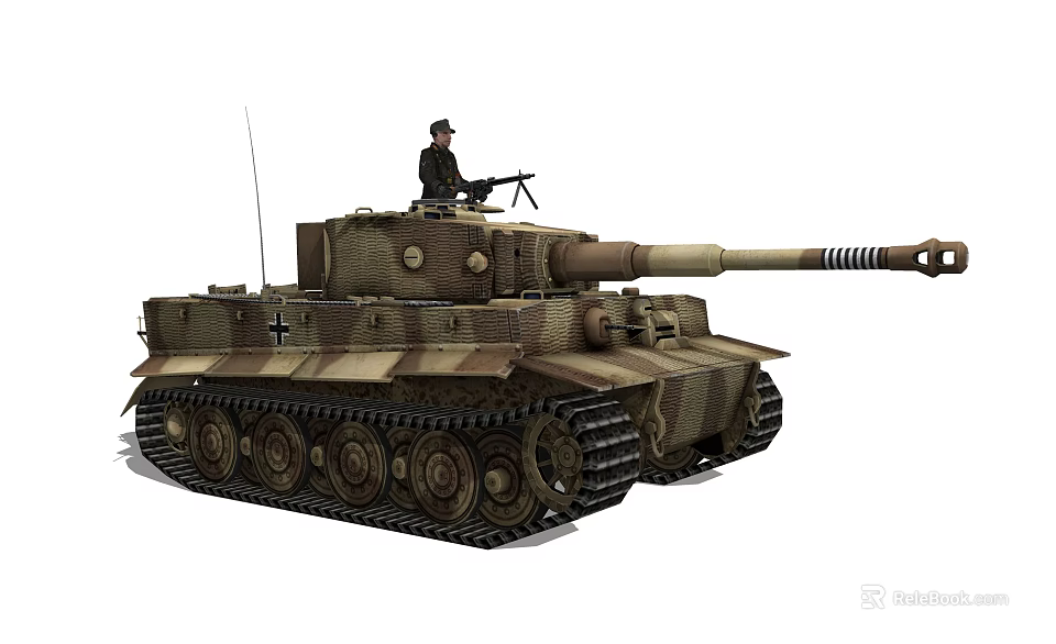 Military Tank With Camouflage Coating Soldier On Top Long Barrel And Tracks 3d model 