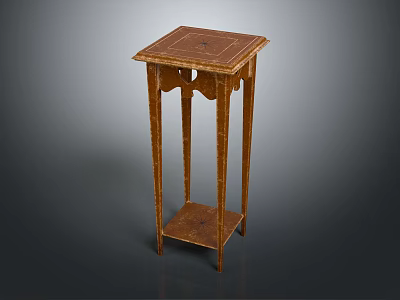 Wooden Side Table with Square Top Lower Shelf and Carved Brown Legs 3d model