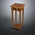 Wooden Side Table with Square Top Lower Shelf and Carved Brown Legs