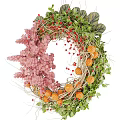 Decorative Wreath With Pink Flowers Green Leaves Red Berries And Orange Pumpkins