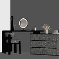 Modern Dressing Table Interior With Round Mirror Stool And Decorative Items 3d model