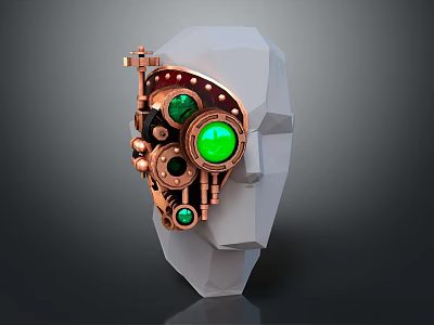 Steampunk Inspired Copper Earrings with Green Gemstones and Intricate Mechanical Details 3d model